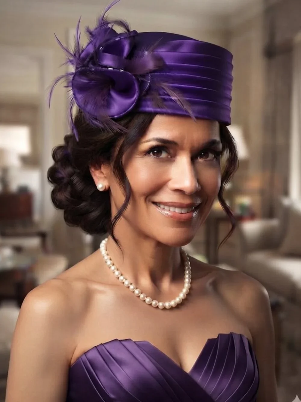Elegant Purple Satin Pillbox Fascinator Hat for Women